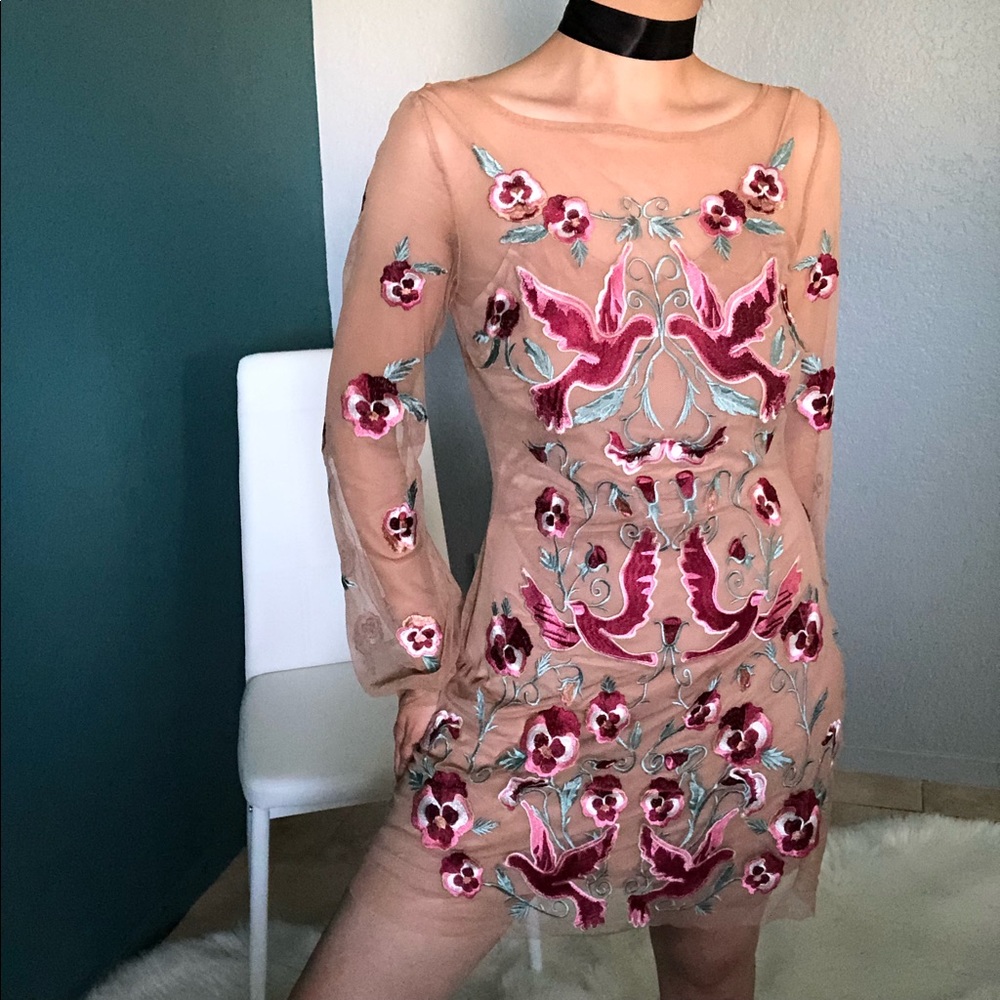 For Love & Lemons Dove Embroidery Mini Dress